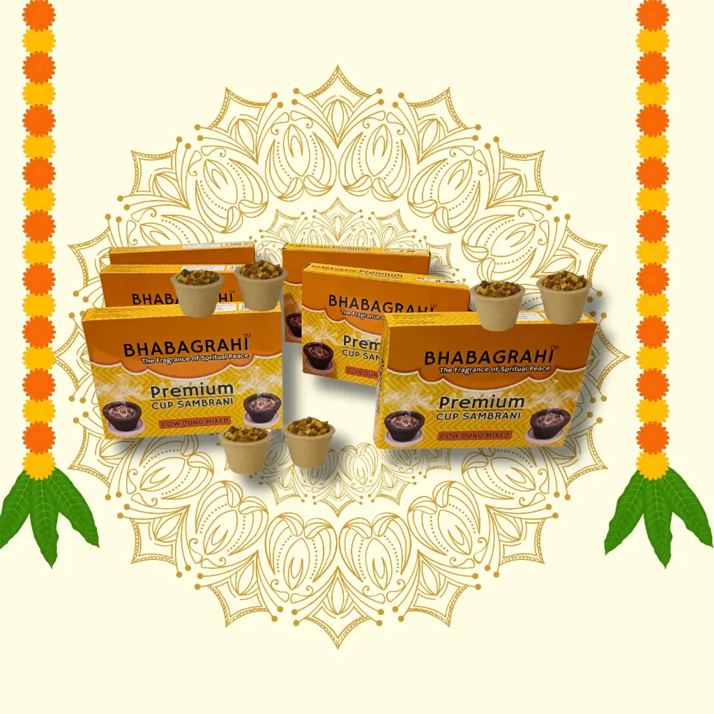 BHABAGRAHI Premium Cup Sambrani Cow Dung MIX, a spiritual incense product.