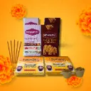 Bhabagrahi Premium Fragrance Combo Includes incense sticks in Sandalwood, Parijat & Kasturi, plus Premium Cow Dung Mixed Cup Sambrani. Perfect for puja, meditation & home fragrance.